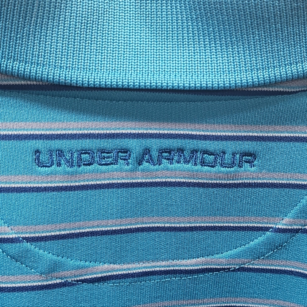 Cyan colored, Under Armour Heat Gear polo, size Large